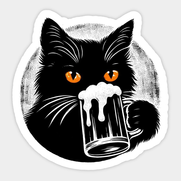 Black Cat Drinking Beer Sticker by CreativeSage